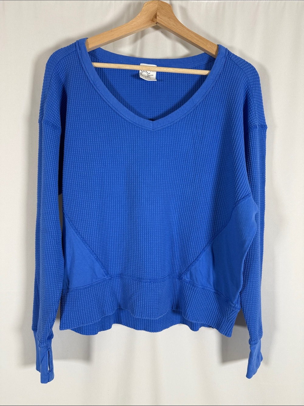 aerie Royal Blue Waffle V-Neck Pullover Top